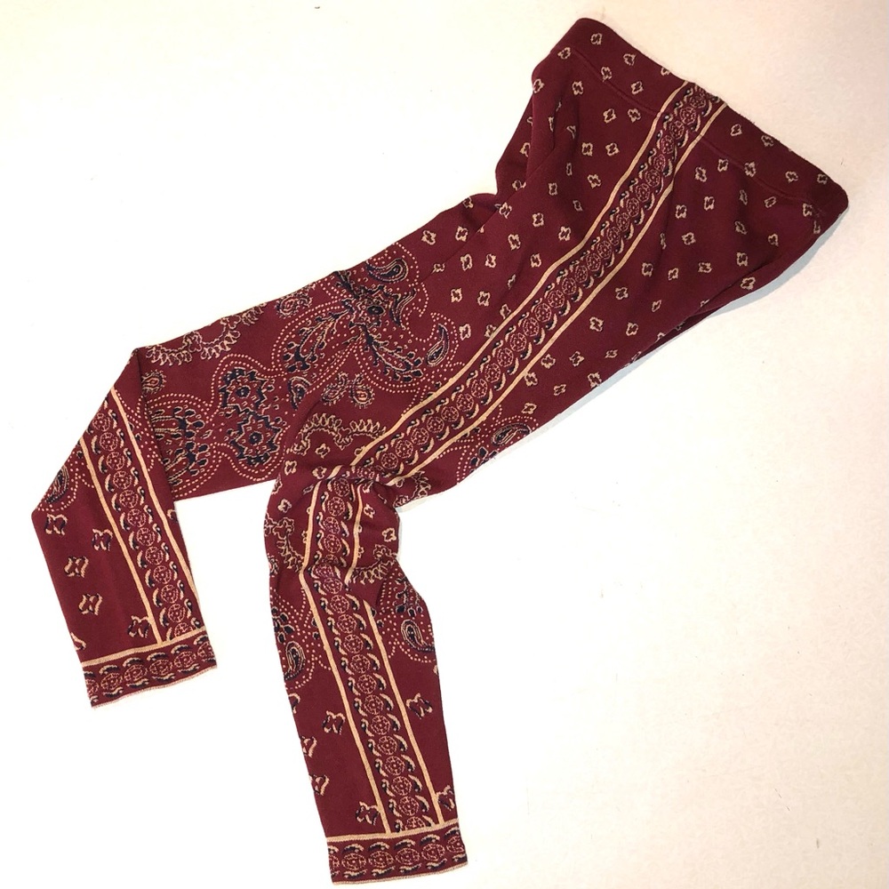 Free People Burgundy and Gold Paisley Sweater Knit Leggings - M